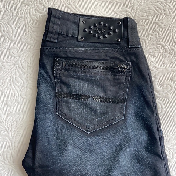 Buffalo LowRise Rocker black Stretch straight leg Jeans 28 rips black rhinestone - Picture 4 of 9